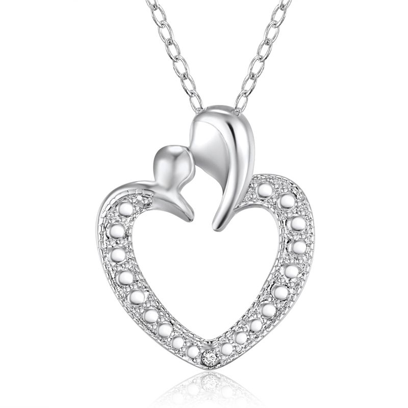 Sterling Silver Mother and Child Heart Necklace - Click Image to Close